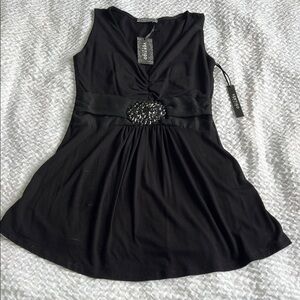 Vertigo Paris Black Sleeveless Blouse with Embellished Waist